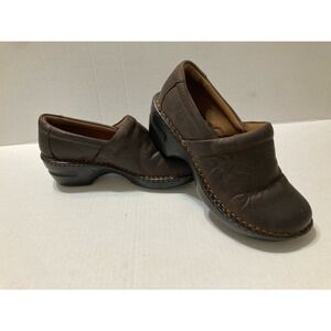 BOC Brown Leather Comfort Clogs Shoes Women's Size 7.5M Slip On Casual‎